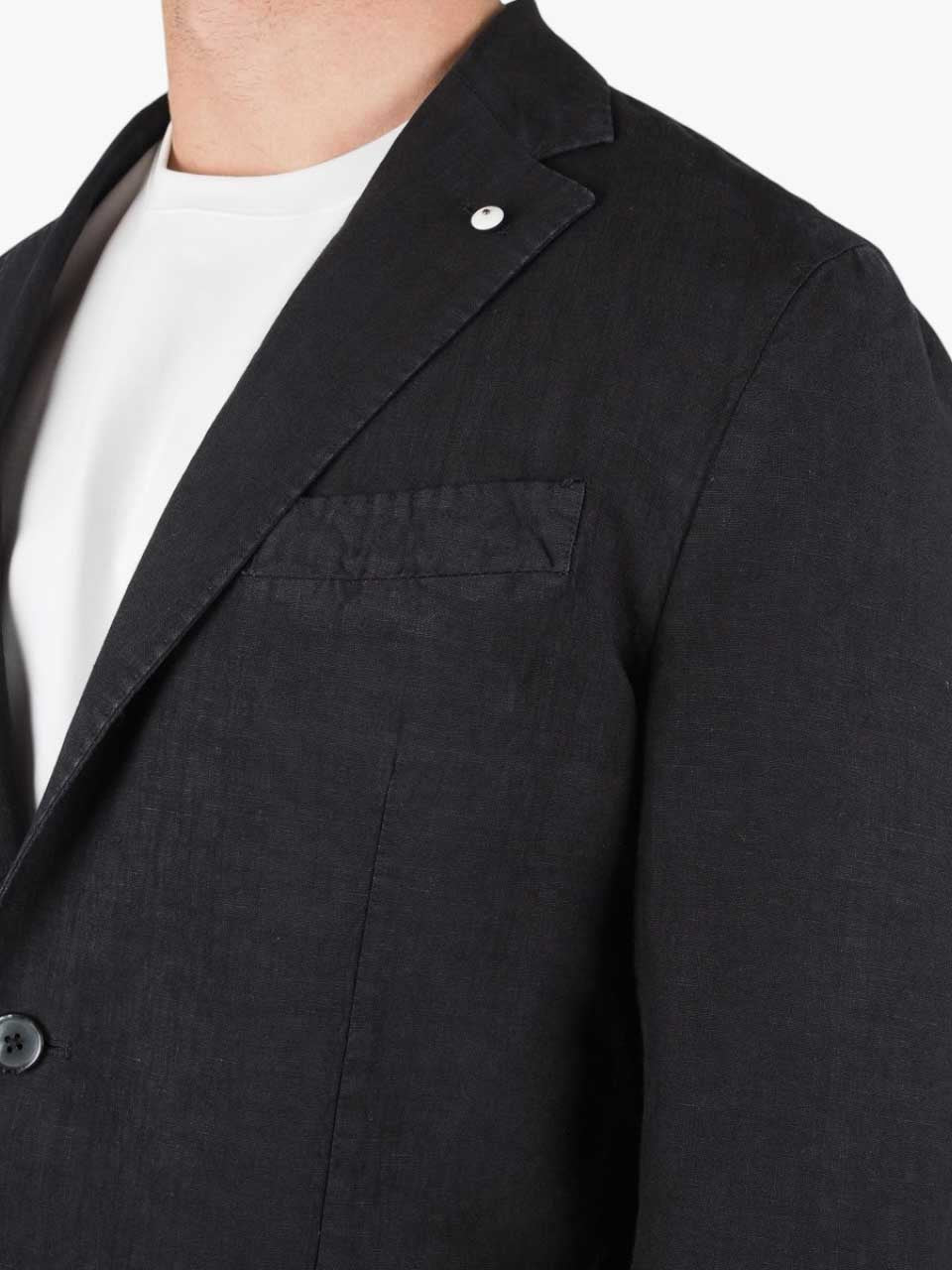 Linen Jacket Notch Lapel Black