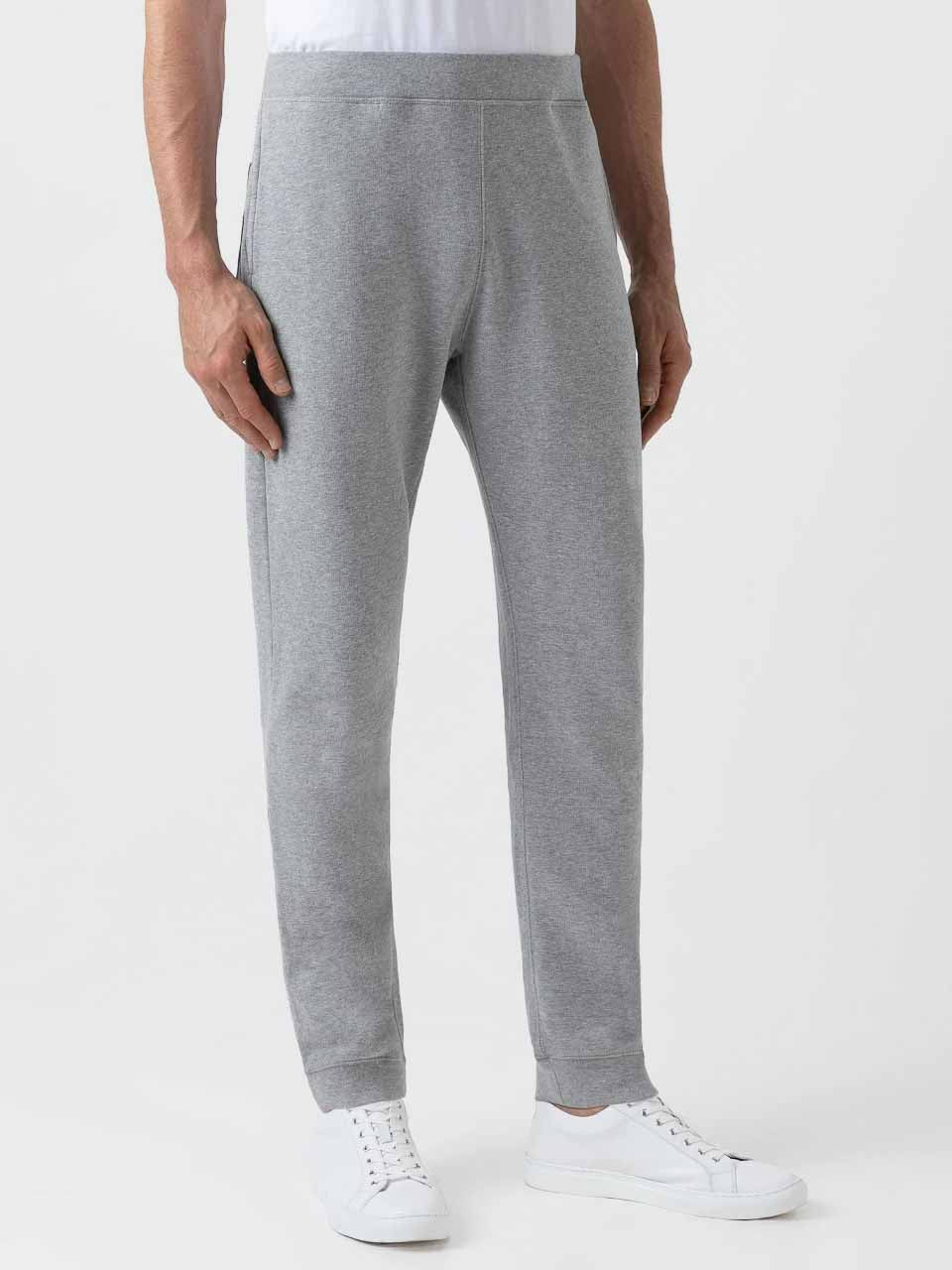 Sunspel Cotton Loopback Track Pant in Grey Melange