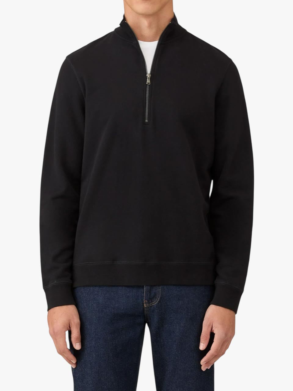 Sunspel Half Zip Loopback Sweatshirt Black