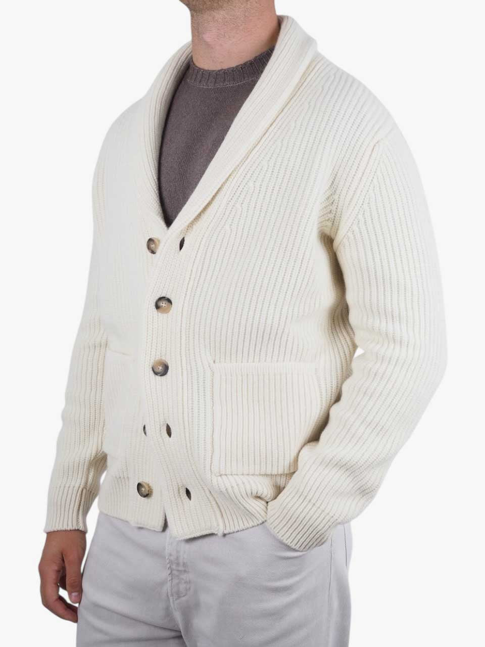 Wool Cashmere Cardigan White