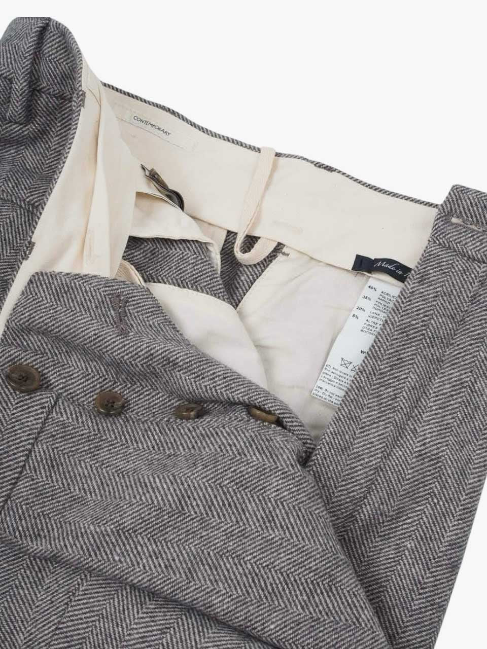 Myths Herringbone Trousers Pleats Grey