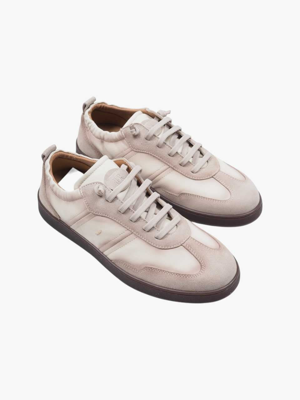 Washed Leather Sneakers White/Brown
