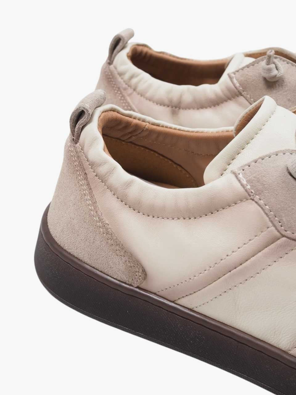 Washed Leather Sneakers White/Brown