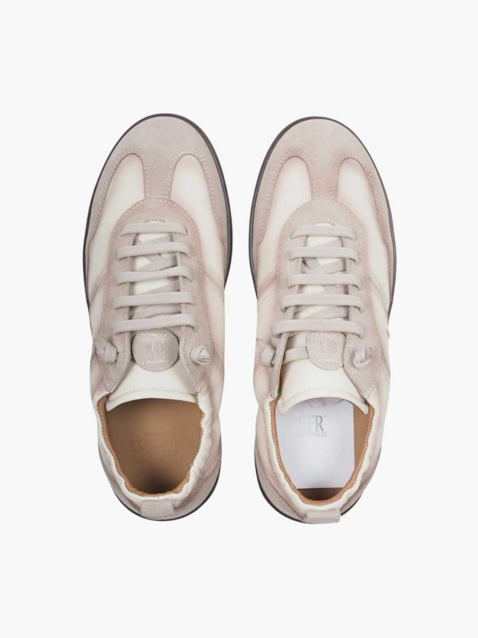 Washed Leather Sneakers White/Brown