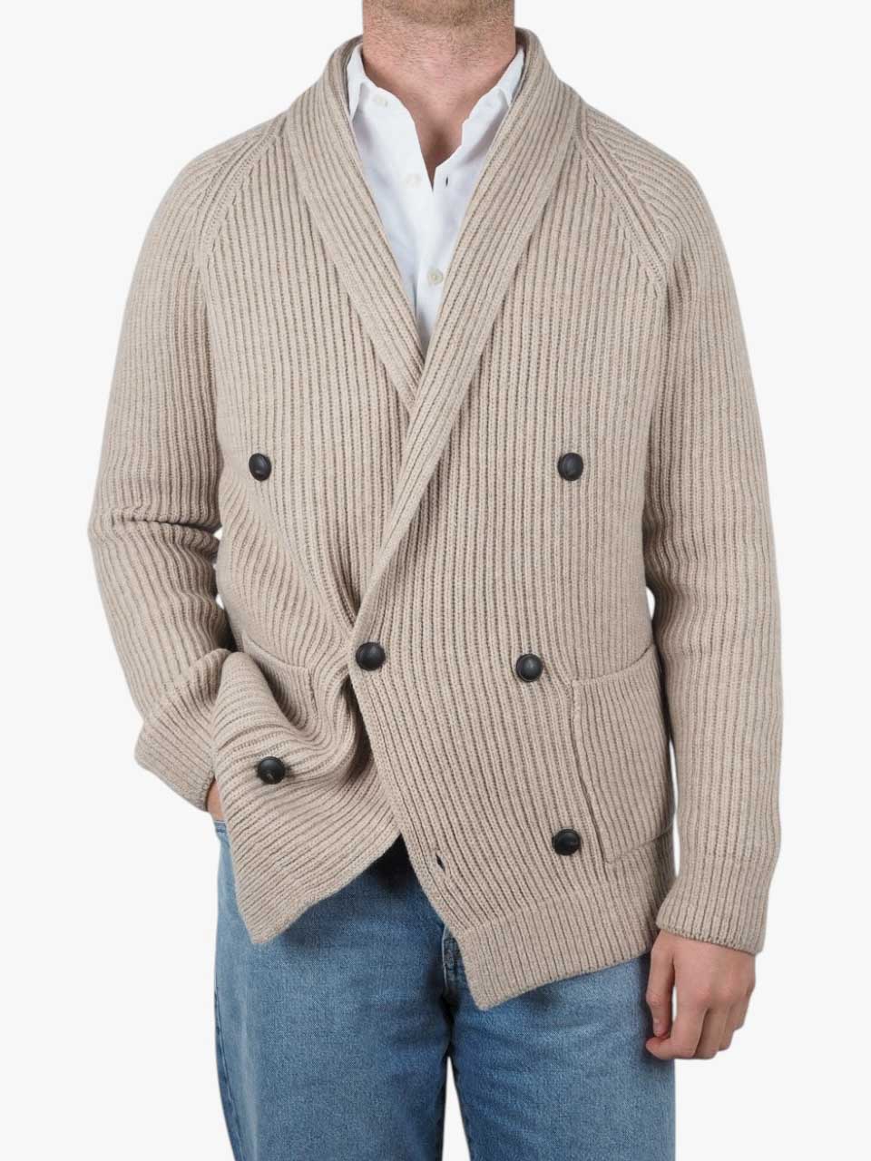 Knitted Wool Cardigan Beige