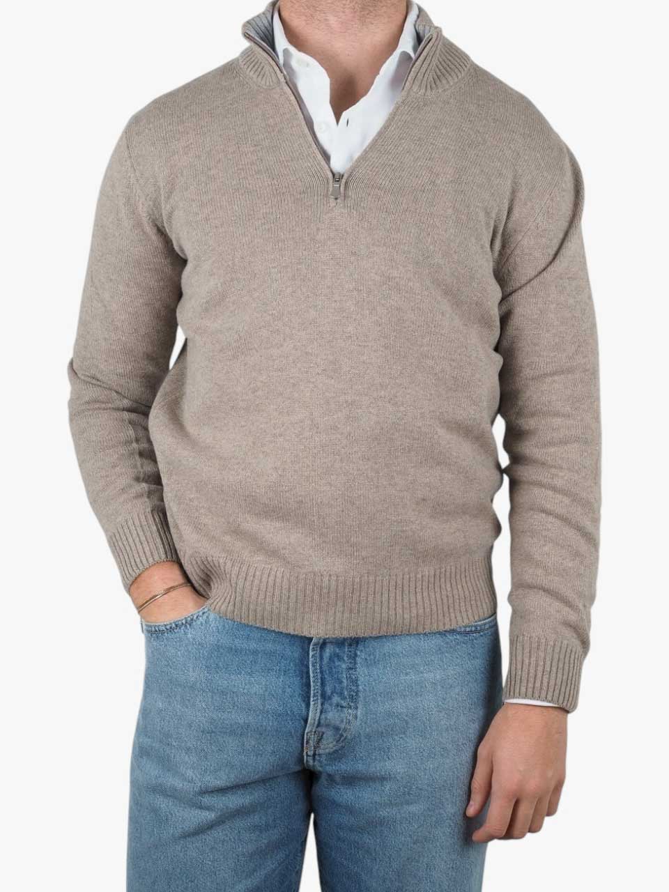 Half Zip Wool Sweater Beige