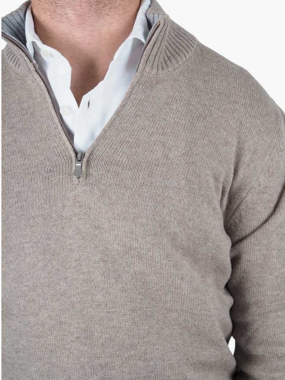 Half Zip Wool Sweater Beige