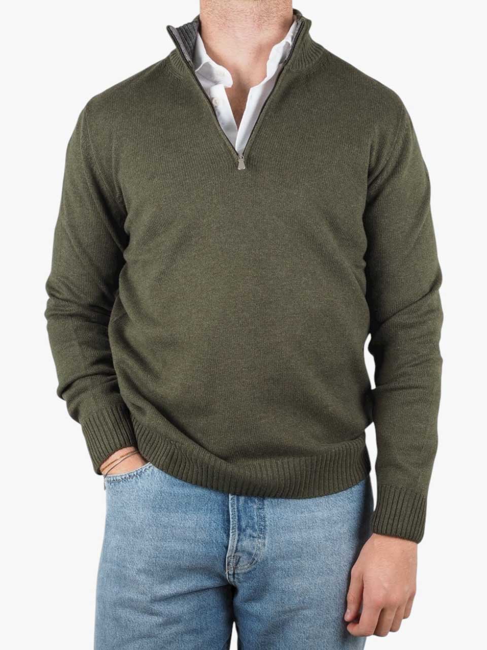 Half Zip Wool Sweater Green