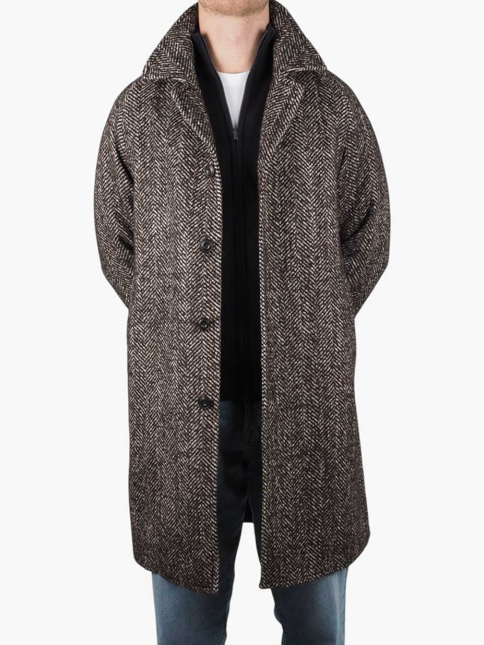 Ovesize Herringbone Wool Coat Brown