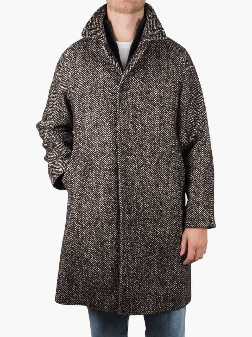 Ovesize Herringbone Wool Coat Brown