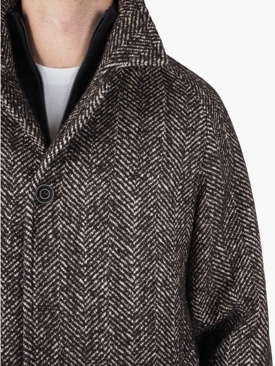 Ovesize Herringbone Wool Coat Brown