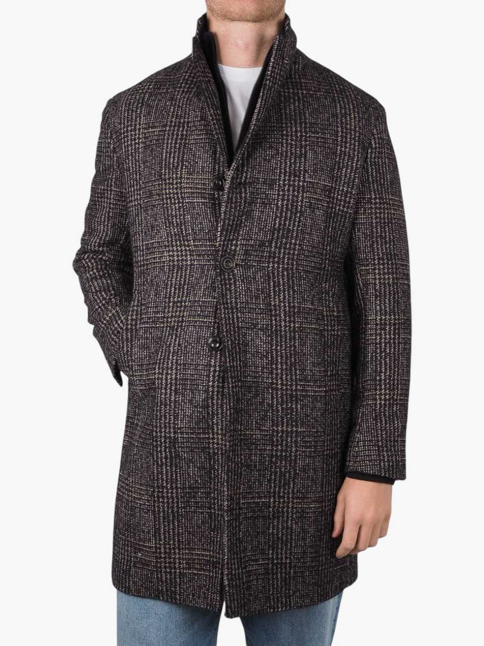 Checked Wool Coat Black/Beige