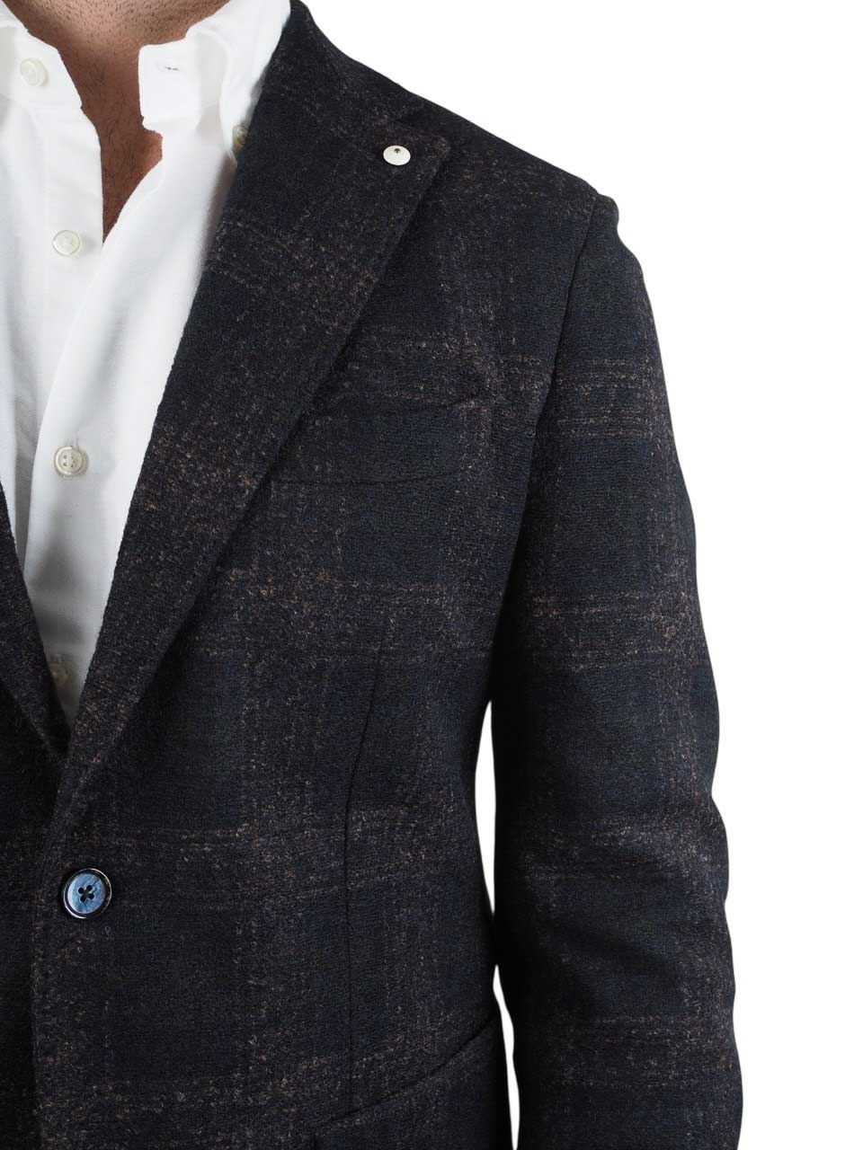 Checked Knitted Wool Jacket Navy/Brown