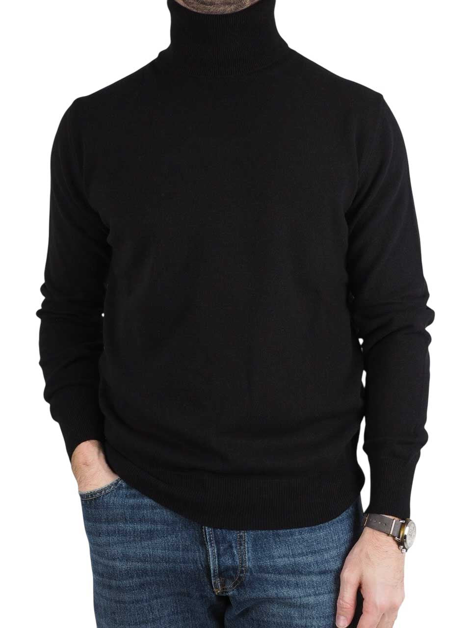 Morgano Knitted Wool Cashmere Turtle Neck Black
