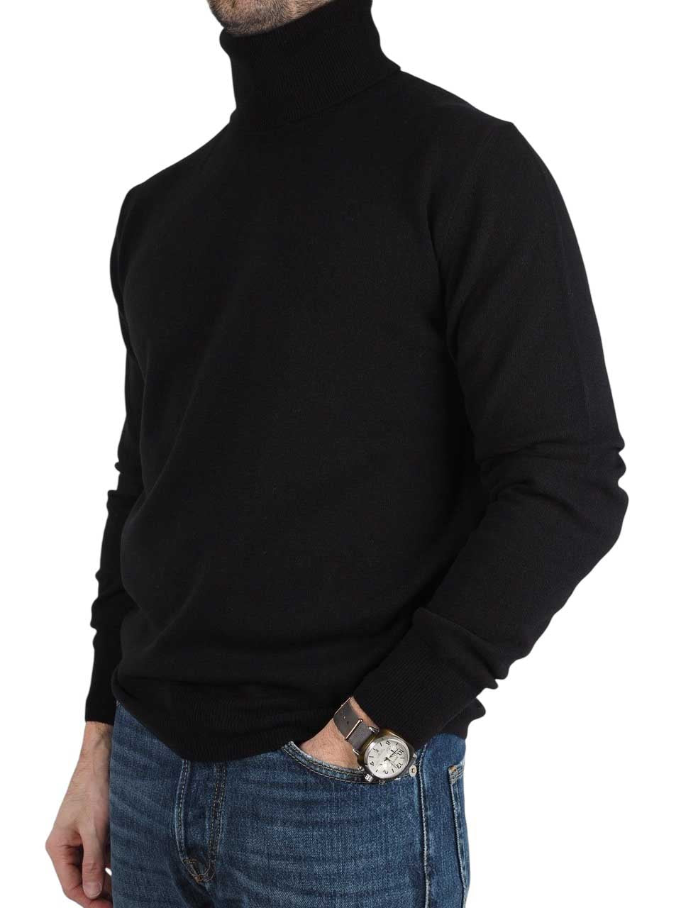 Morgano Knitted Wool Cashmere Turtle Neck Black