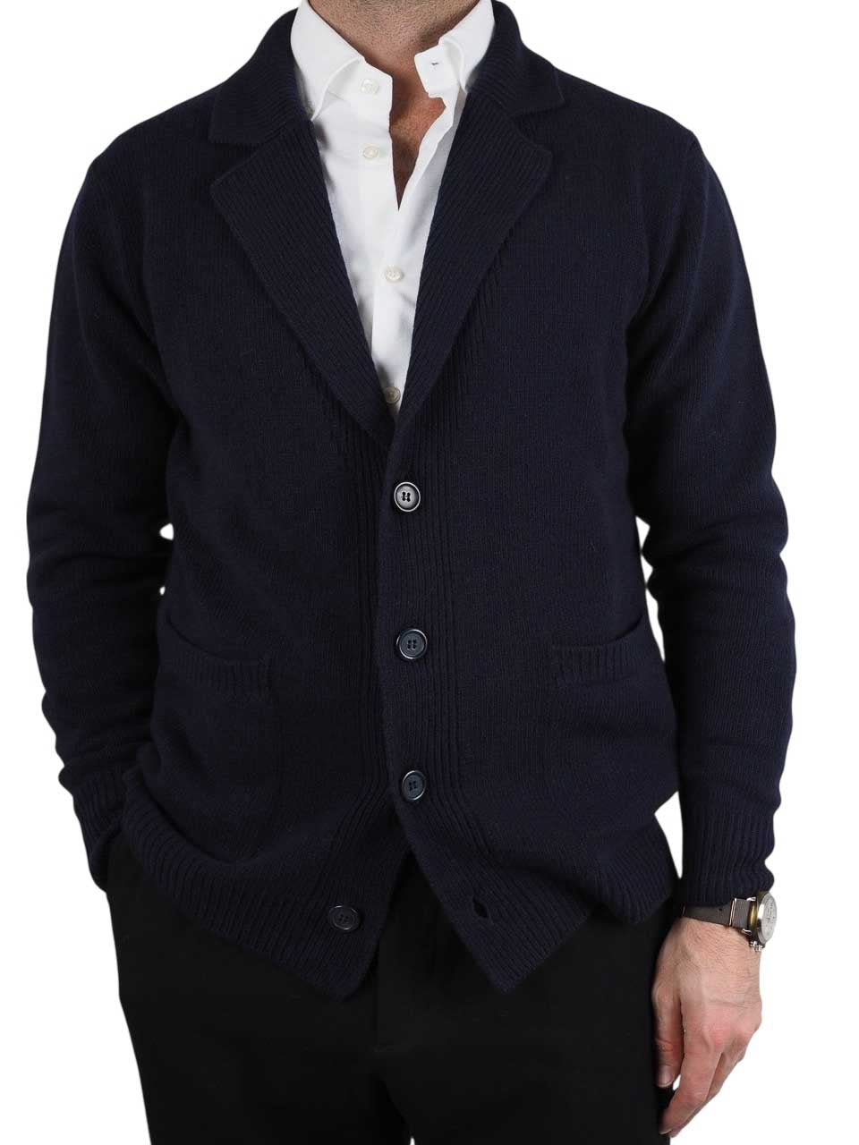 Morgano Wool Knitted Cardigan Navy