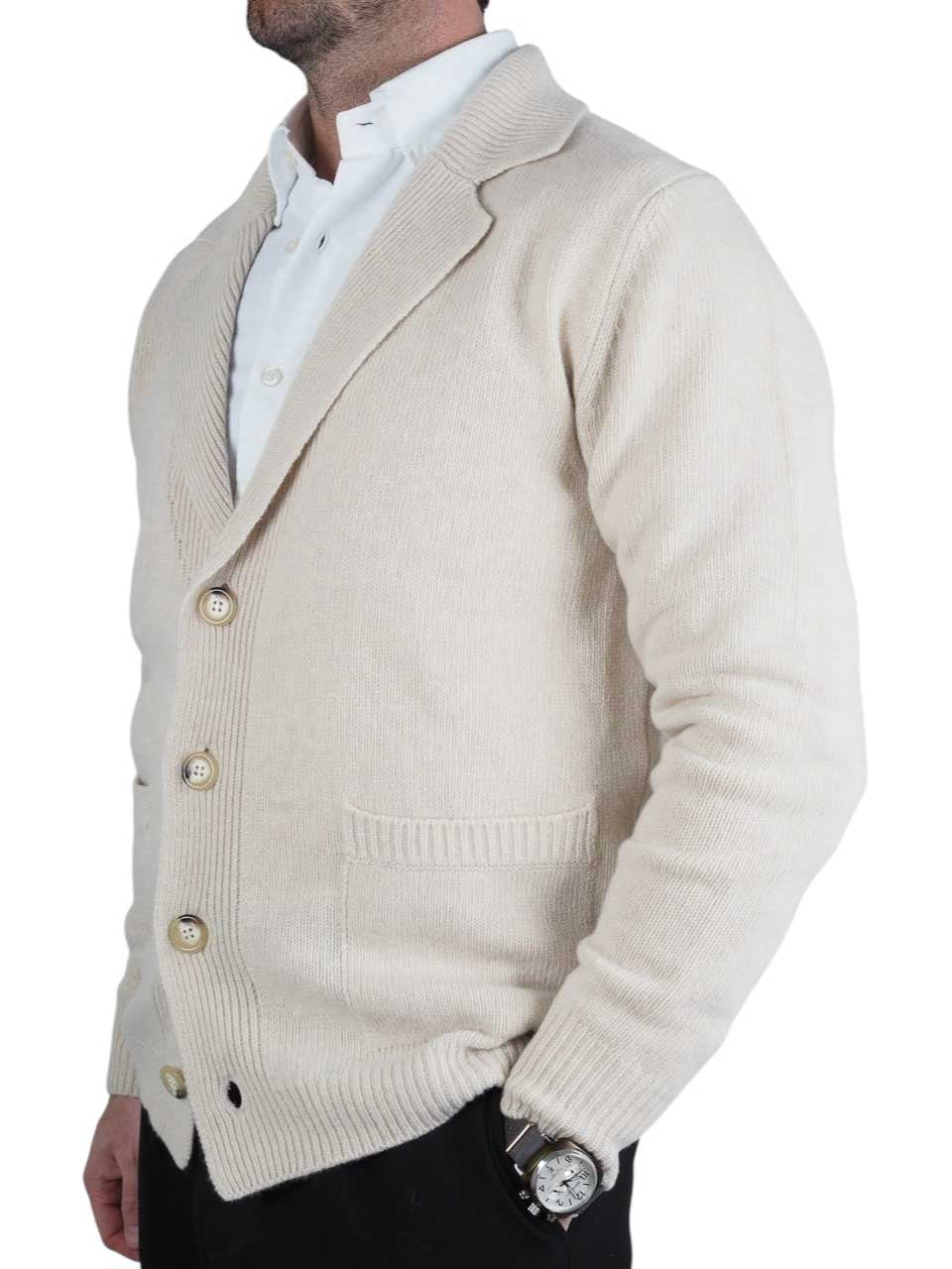Morgano Wool Knitted Cardigan Beige