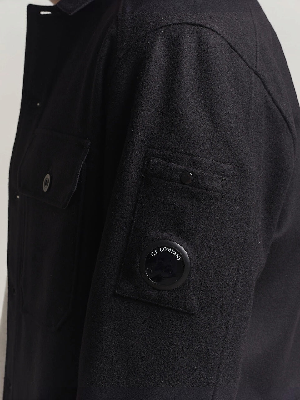 C.P. Company FELTED WOOL LENS BUTTON OVERSHIRT BLACK