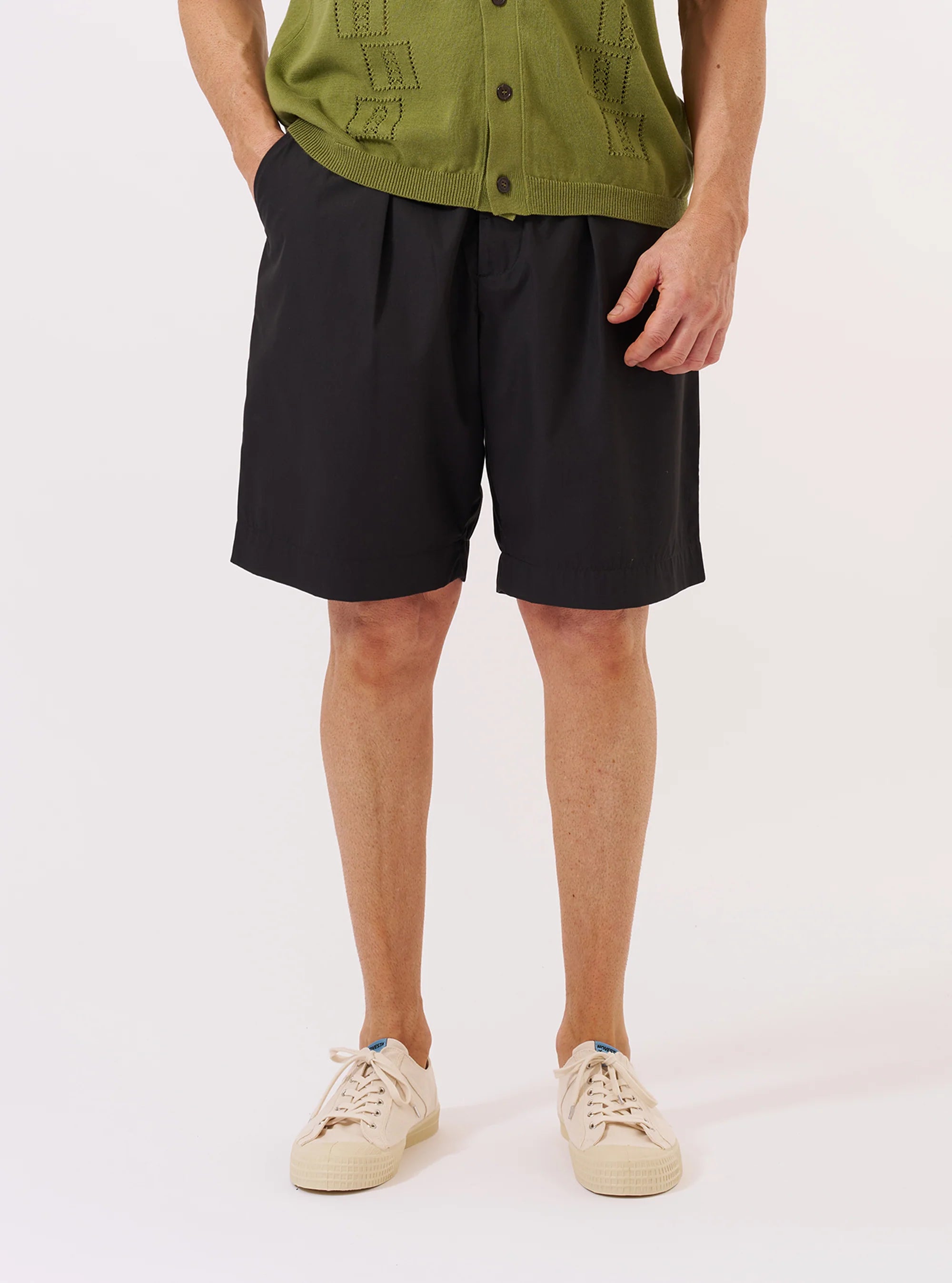 Recycled Polytech Pleated Track Short Black