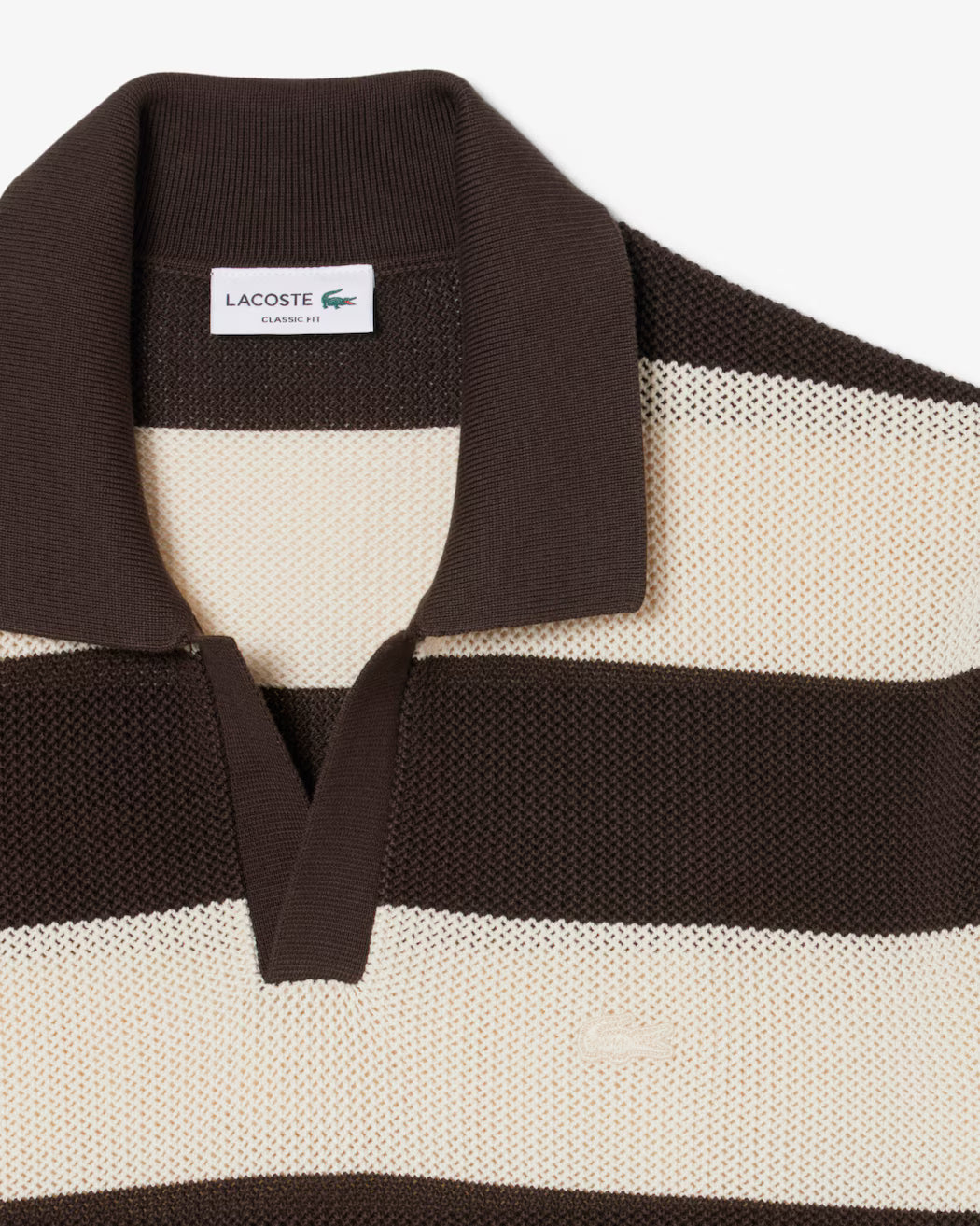 Lacoste Knitted Striped Polo Brown/White