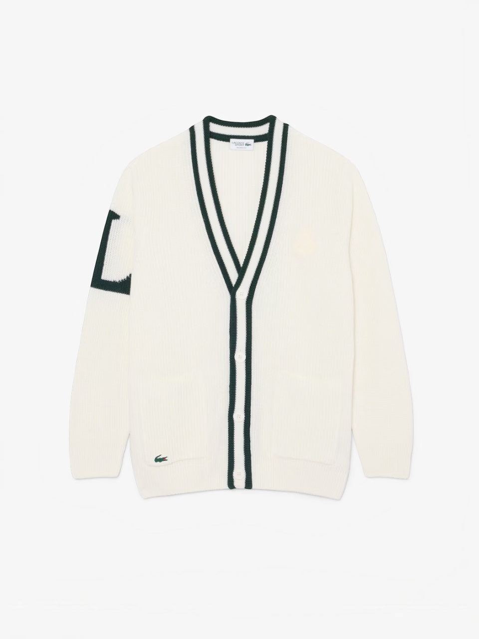 Lacoste Badge Accent Wool Blend Golf Cardigan