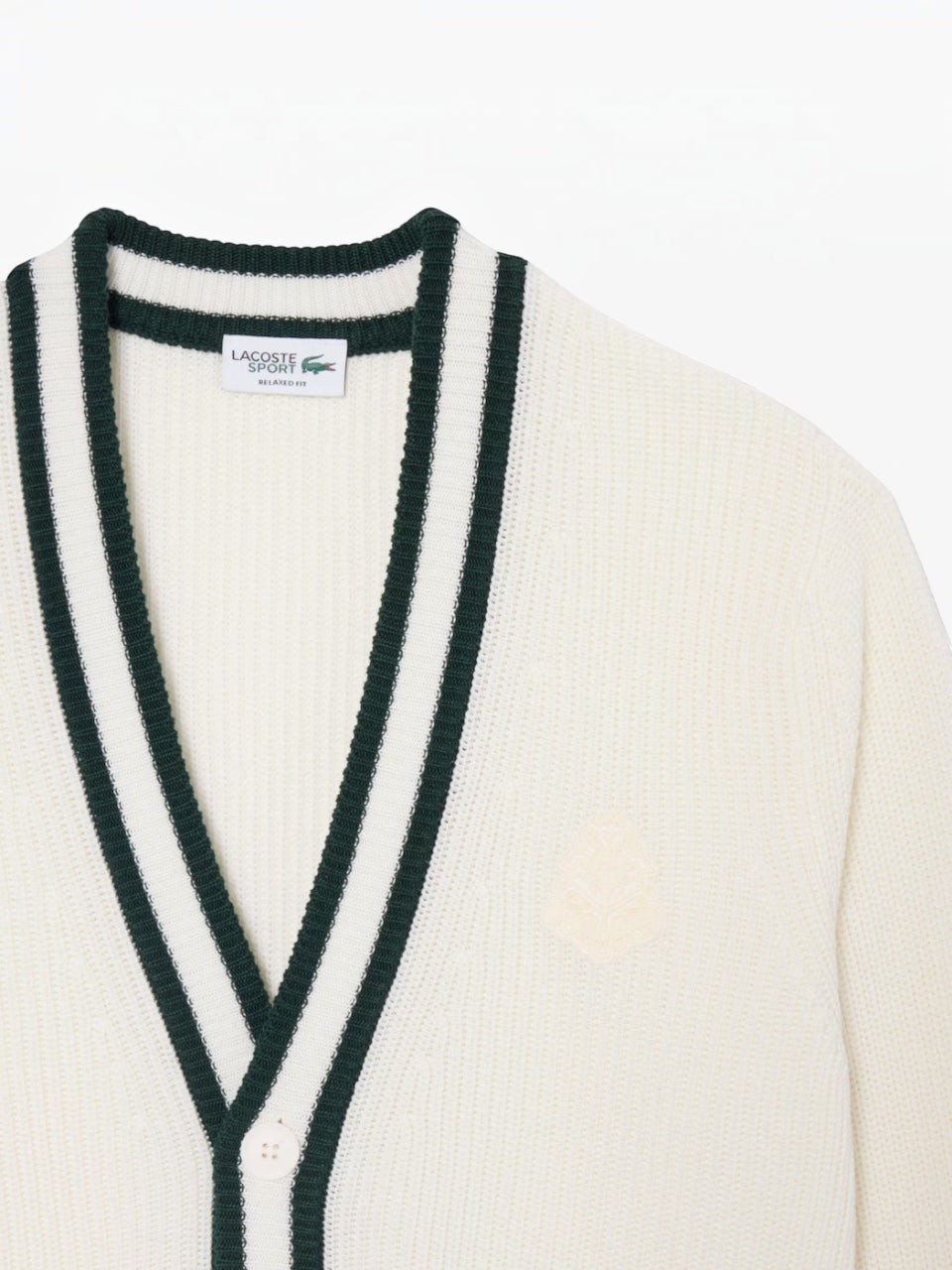 Lacoste Badge Accent Wool Blend Golf Cardigan