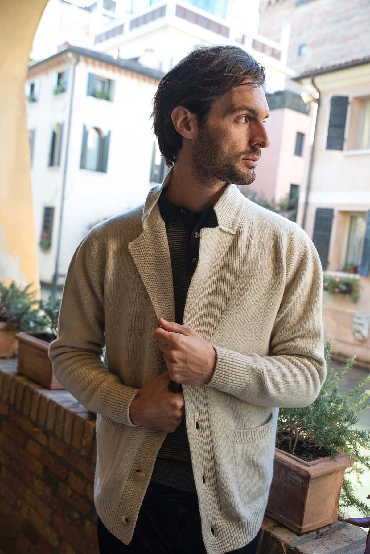 Morgano Wool Knitted Cardigan Beige