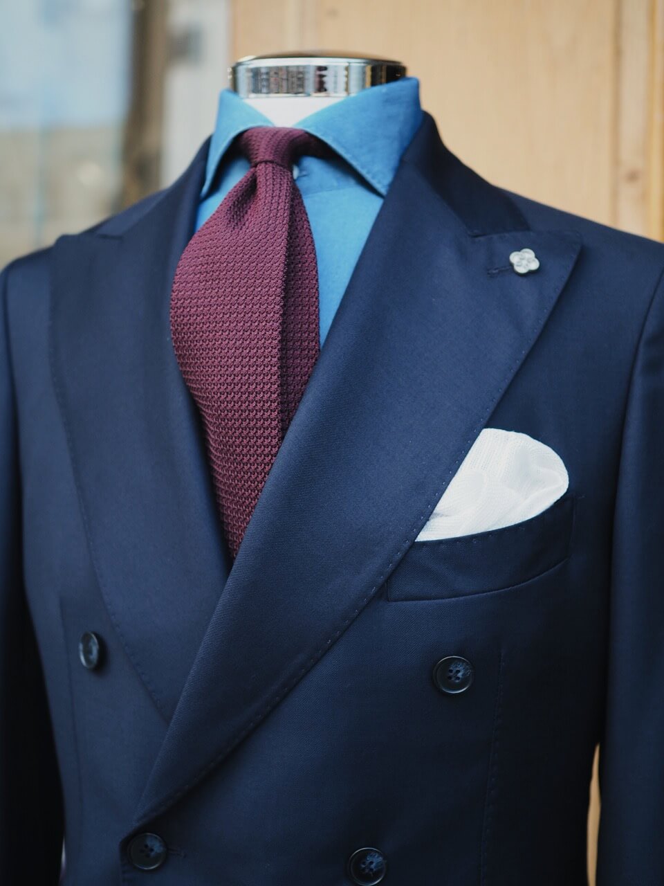 Studio 73 DB Wool Jacket With Peak Lapel Navy