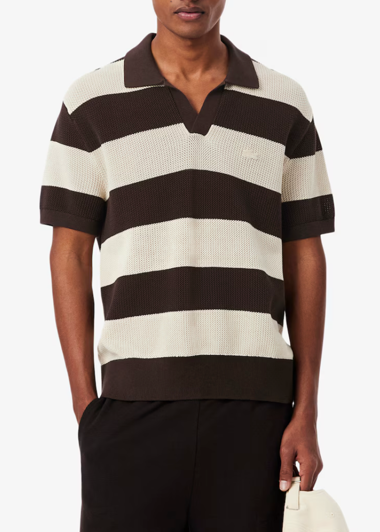 Lacoste Knitted Striped Polo Brown/White