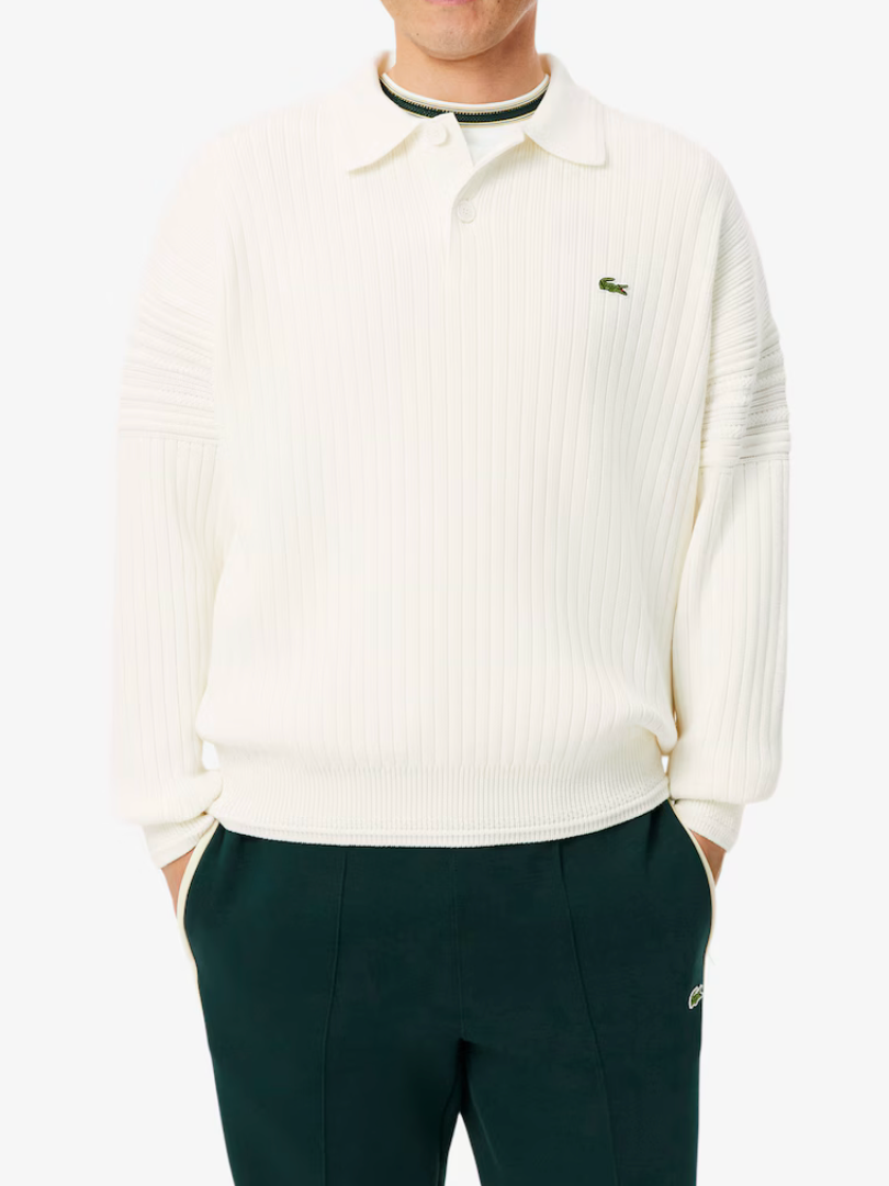 Lacoste French Made Cotton Polo Collar Sweater