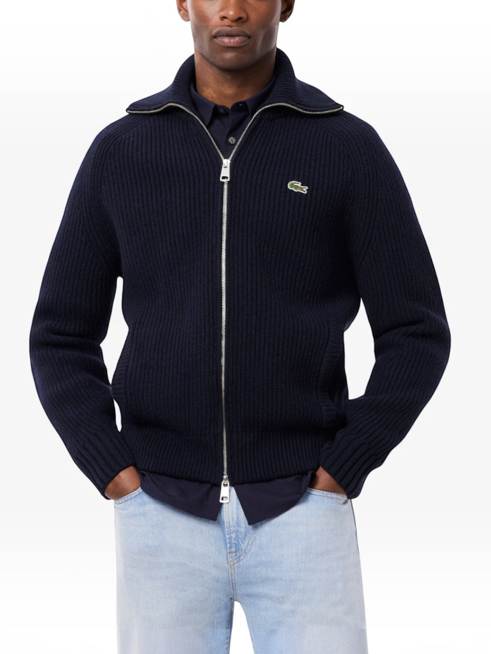 Lacoste Wool High Neck Zipped Sweater Navy