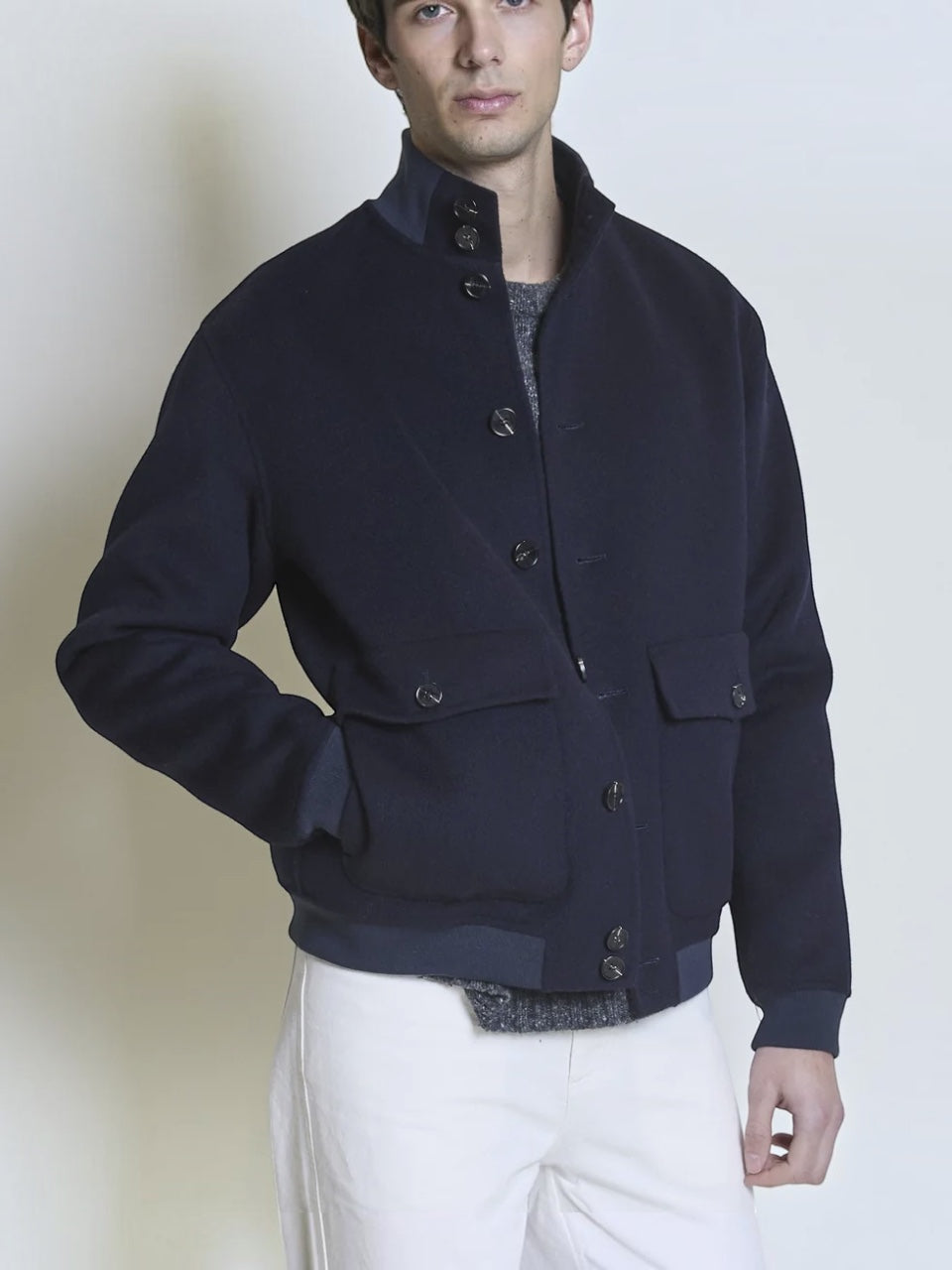 Palto Gaspare Wool Bomber Jacket Navy