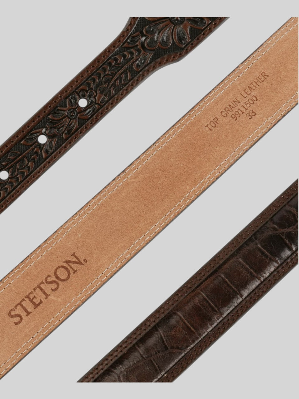 Stetson Croco Print Tooled Leather Belt