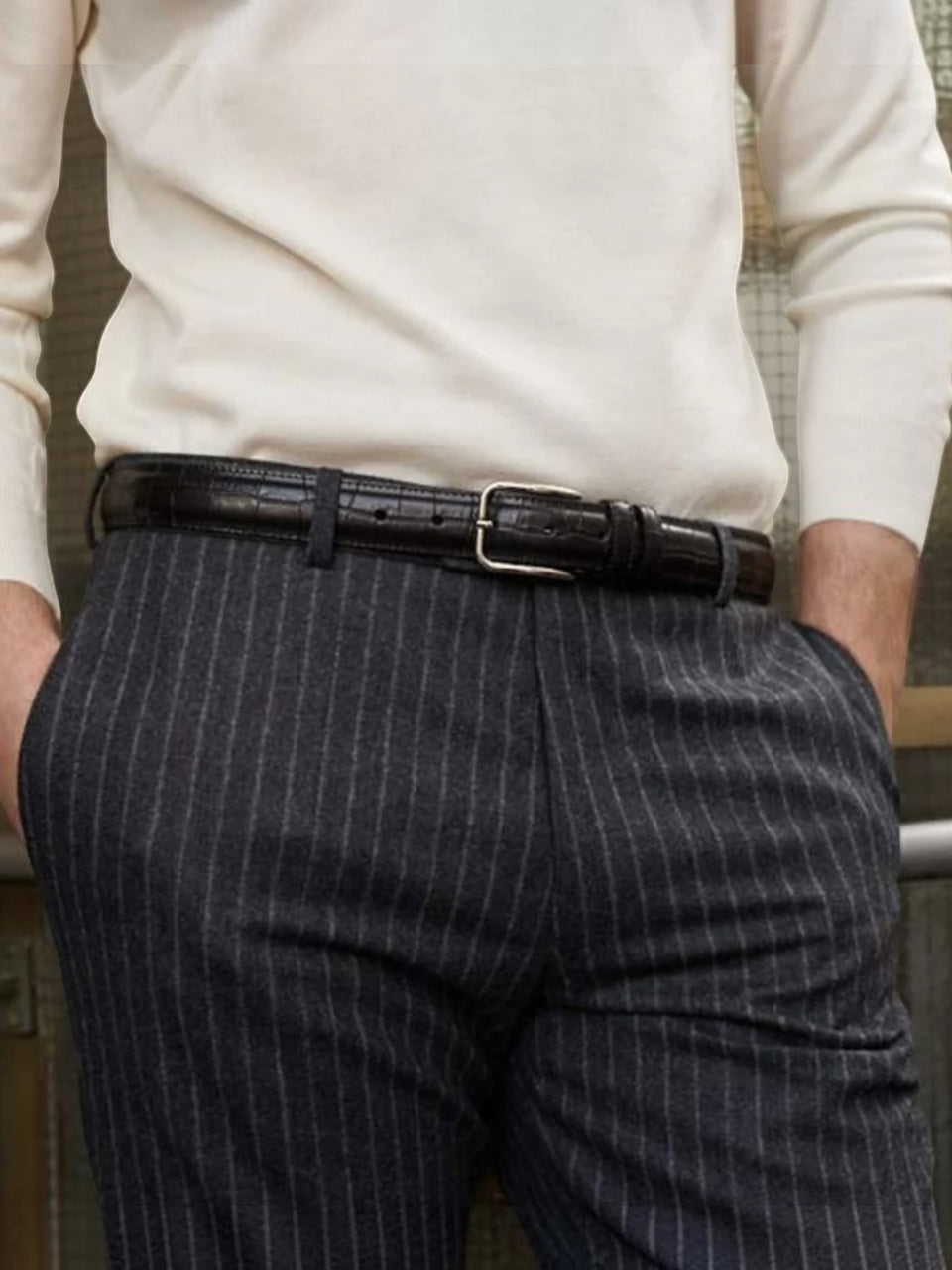 Portia 1924 Croco Leather Belt Black