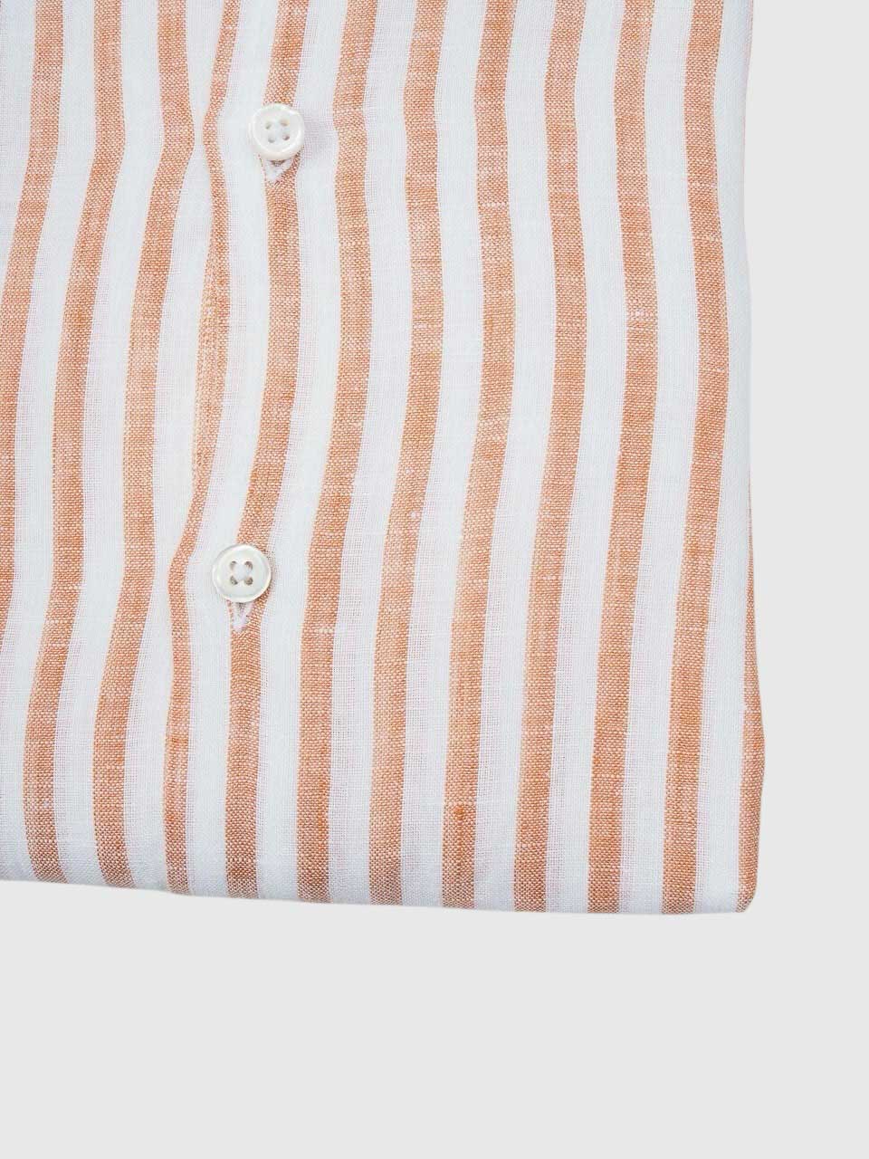 Washed Striped Linen Shirt Orange/White