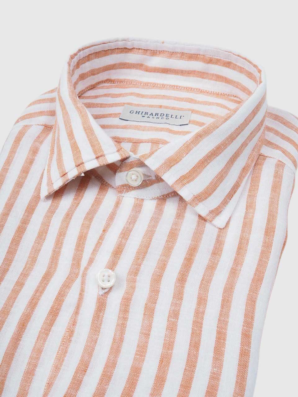 Washed Striped Linen Shirt Orange/White