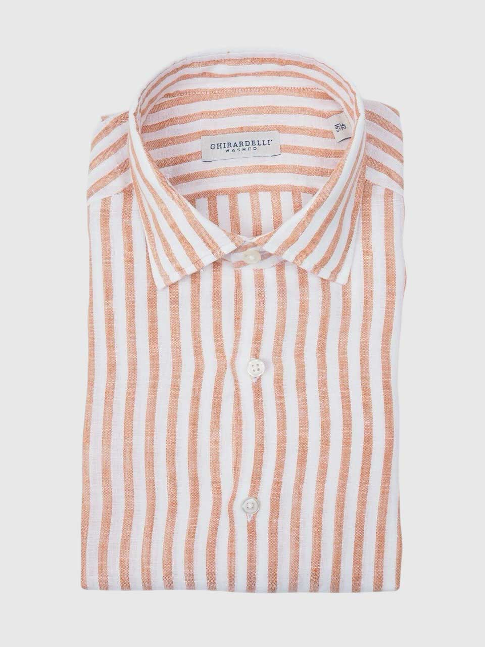 Washed Striped Linen Shirt Orange/White