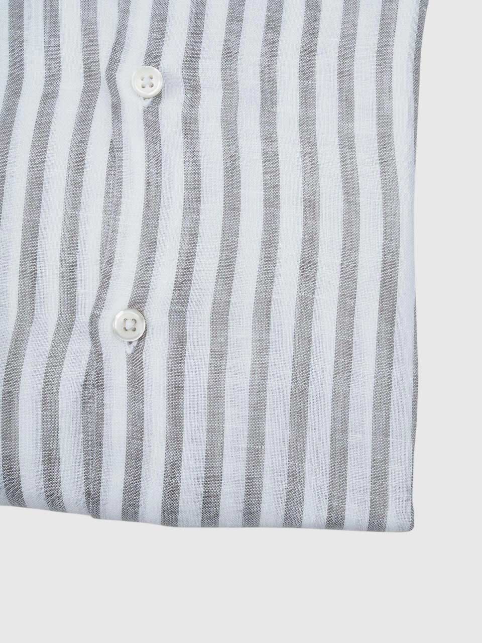 Washed Striped Linen Shirt Green/White