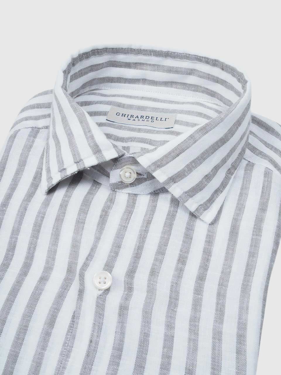 Washed Striped Linen Shirt Green/White