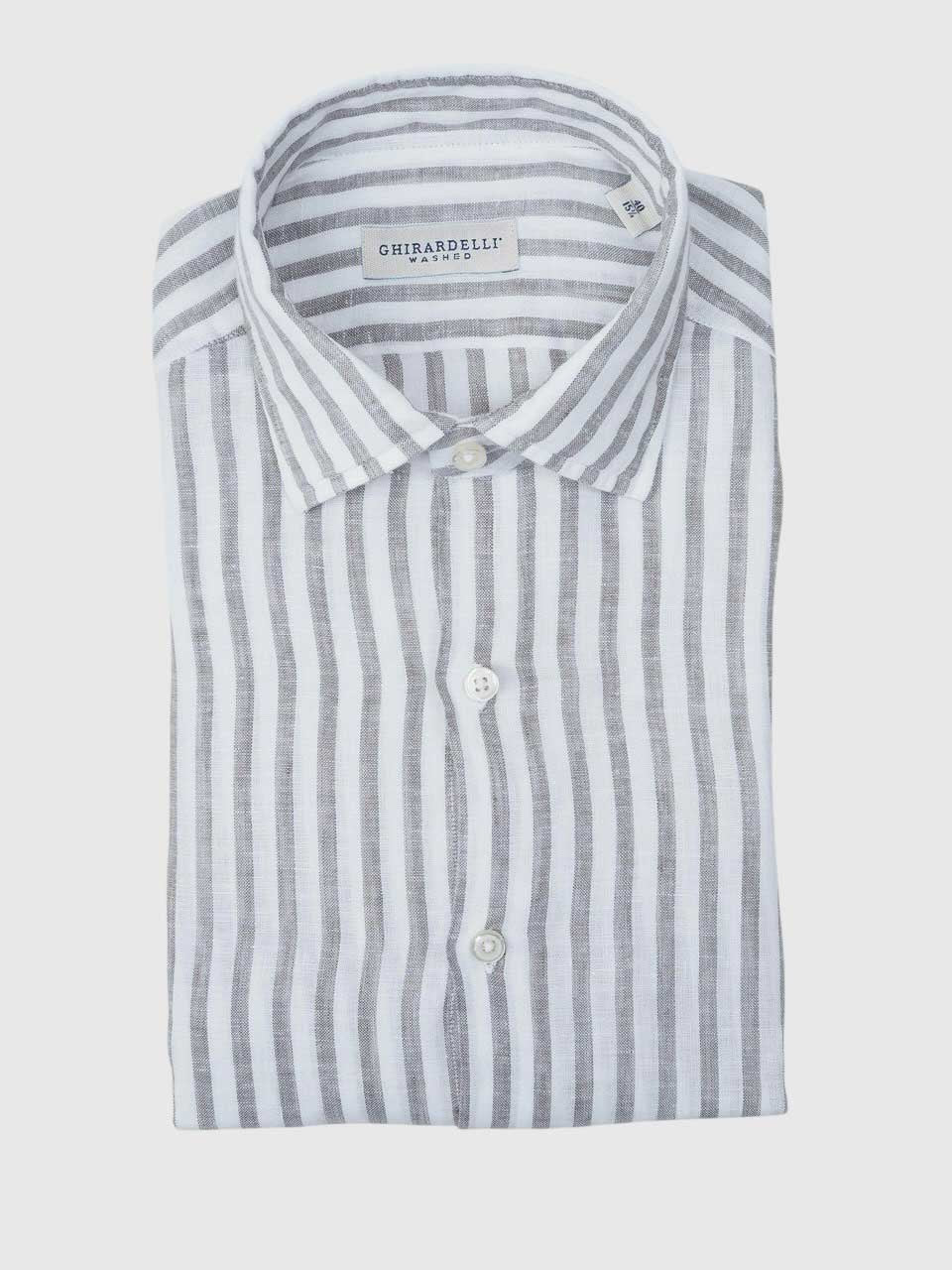 Washed Striped Linen Shirt Green/White