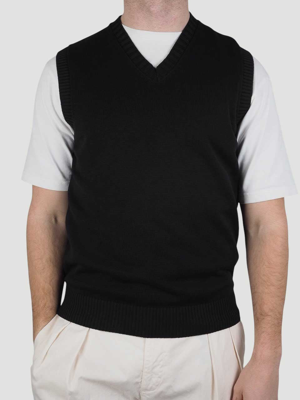 Cotton V-Neck Vest Black