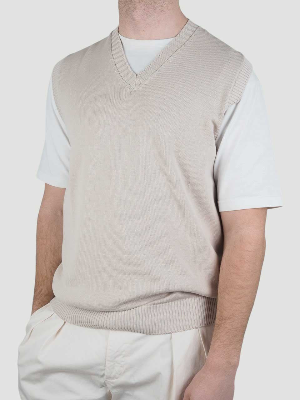 Cotton V-Neck Vest Beige