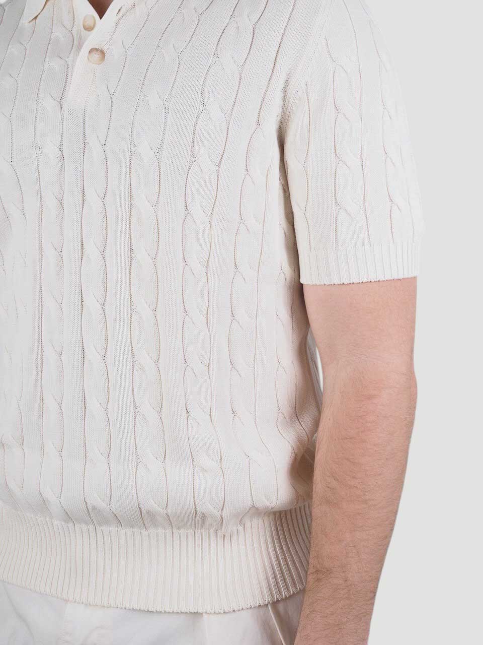 Cotton Knitted Cable Polo Cream
