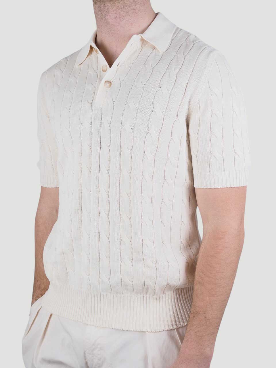 Cotton Knitted Cable Polo Cream