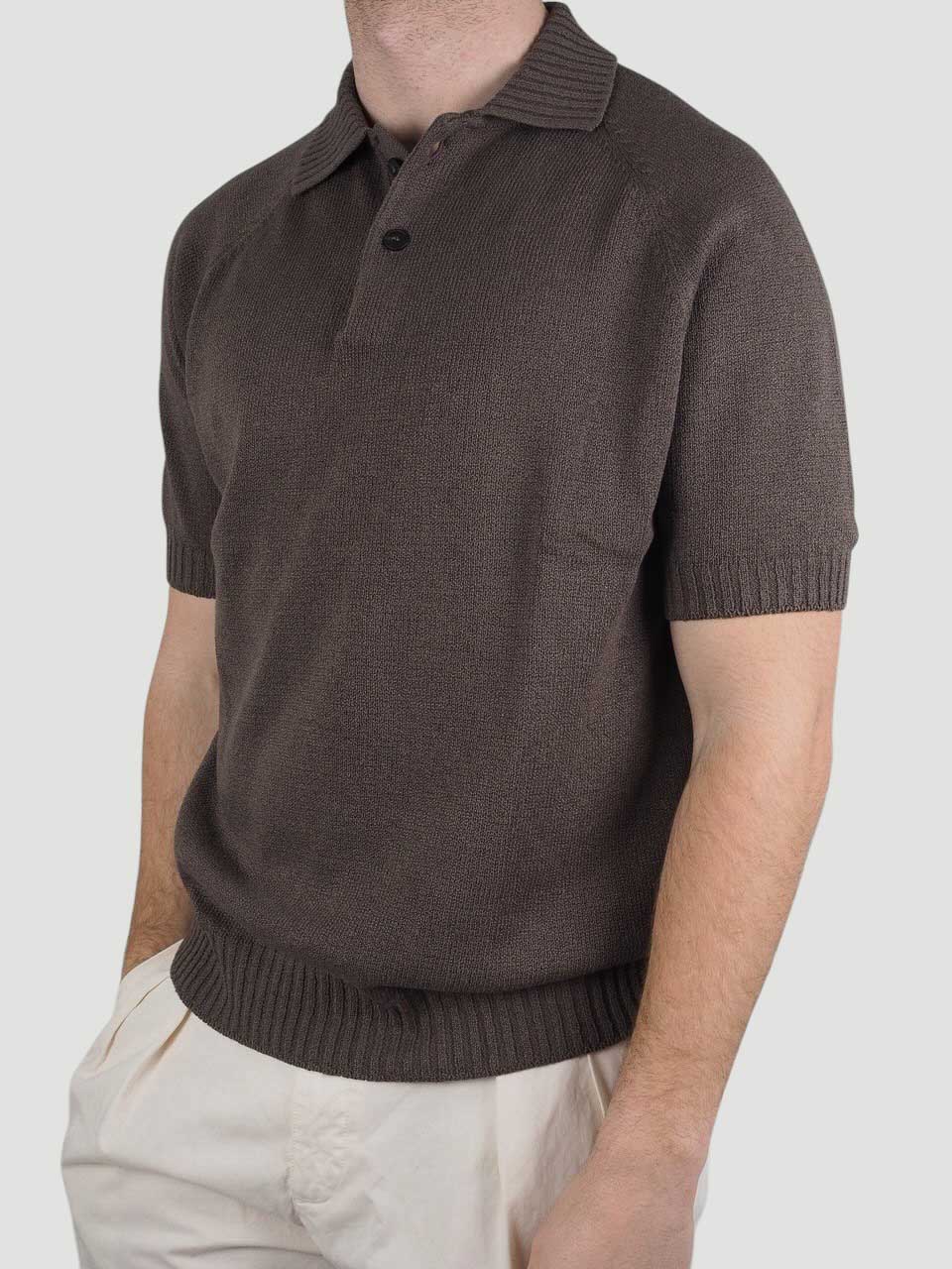 Knitted Cotton Cashmere Polo Brown