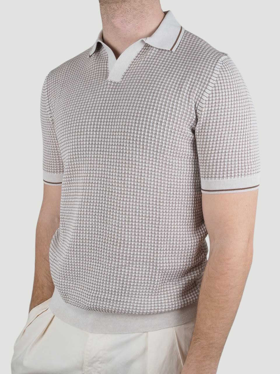 Knitted Cotton Polo Beige/Brown