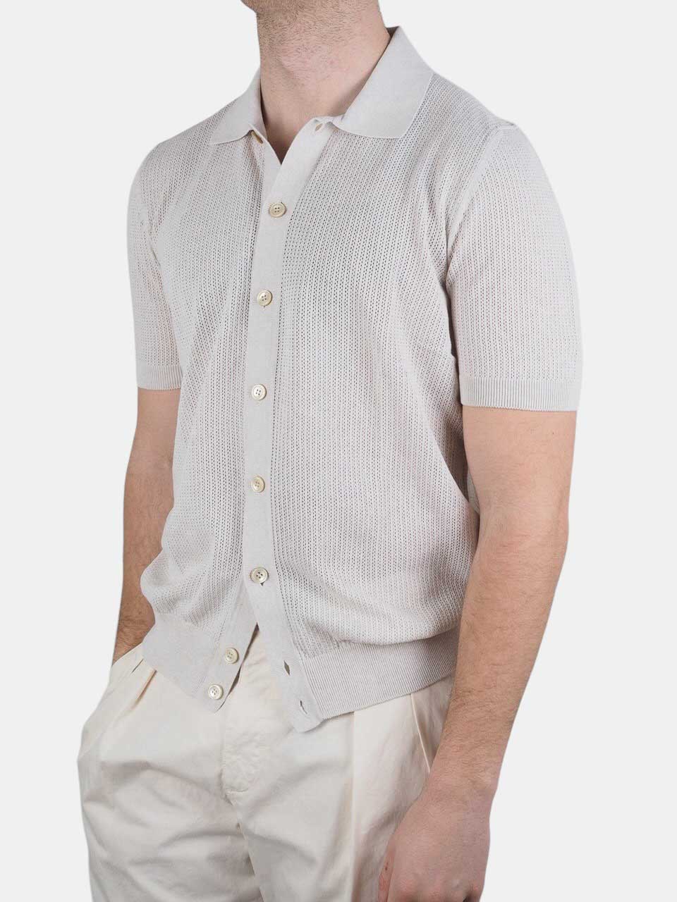 Knitted Short Sleeve Shirt Beige