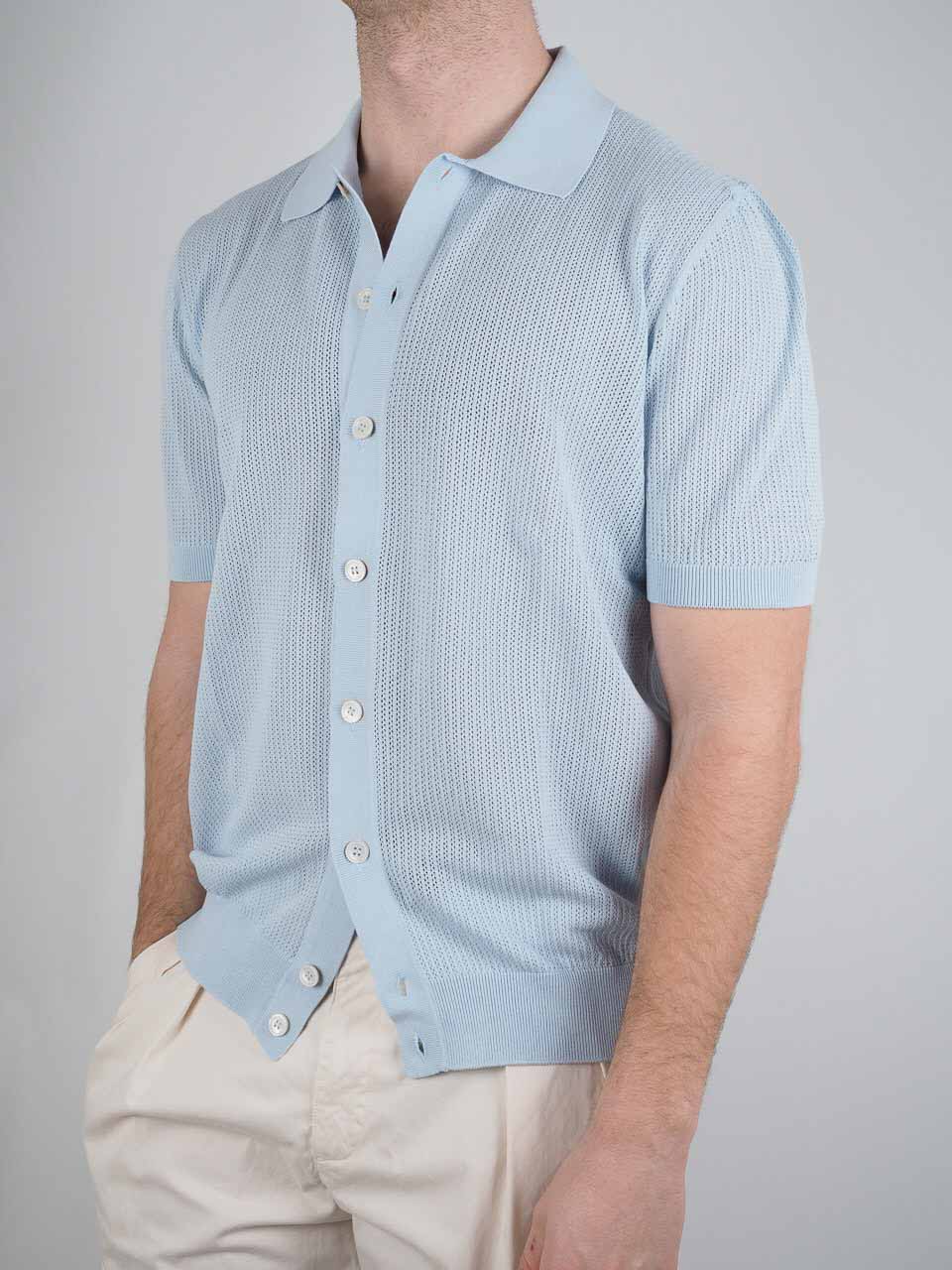 Knitted Short Sleeve Shirt Blue