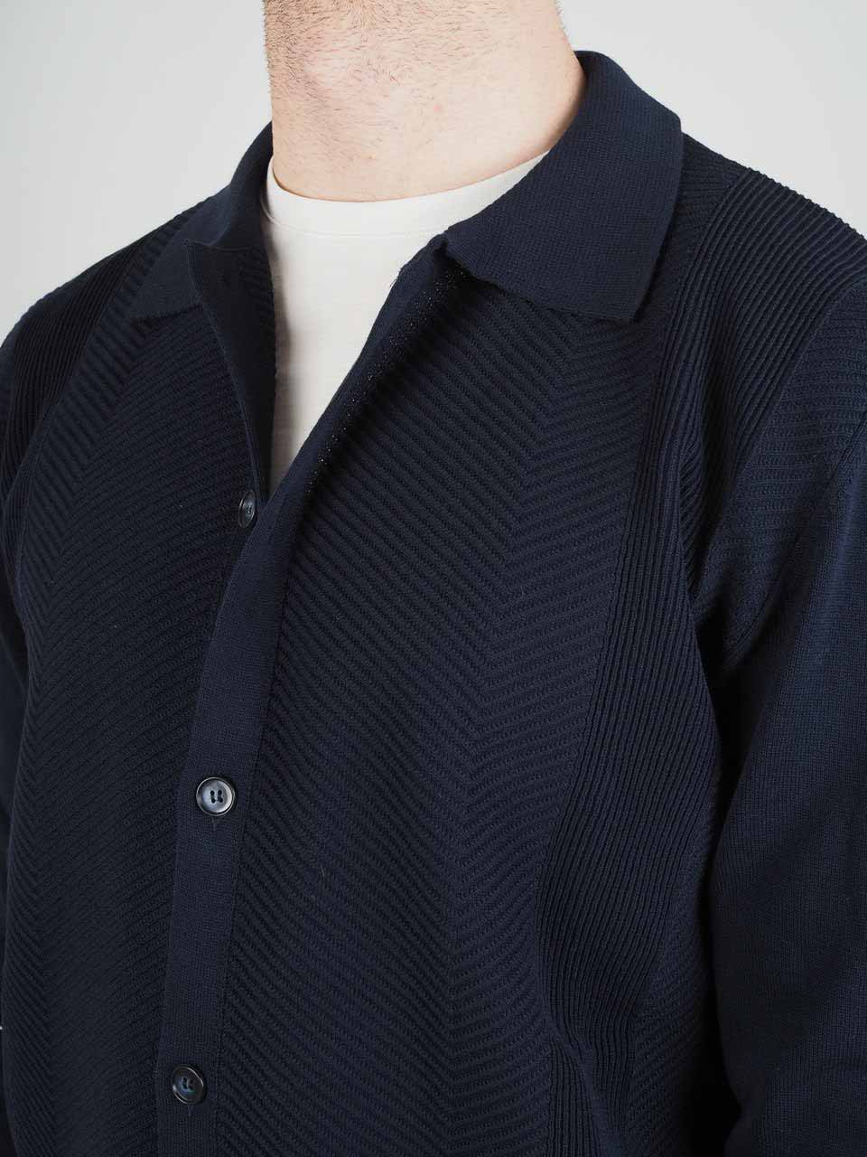 Knitted Cotton Long Sleeve Shirt Navy