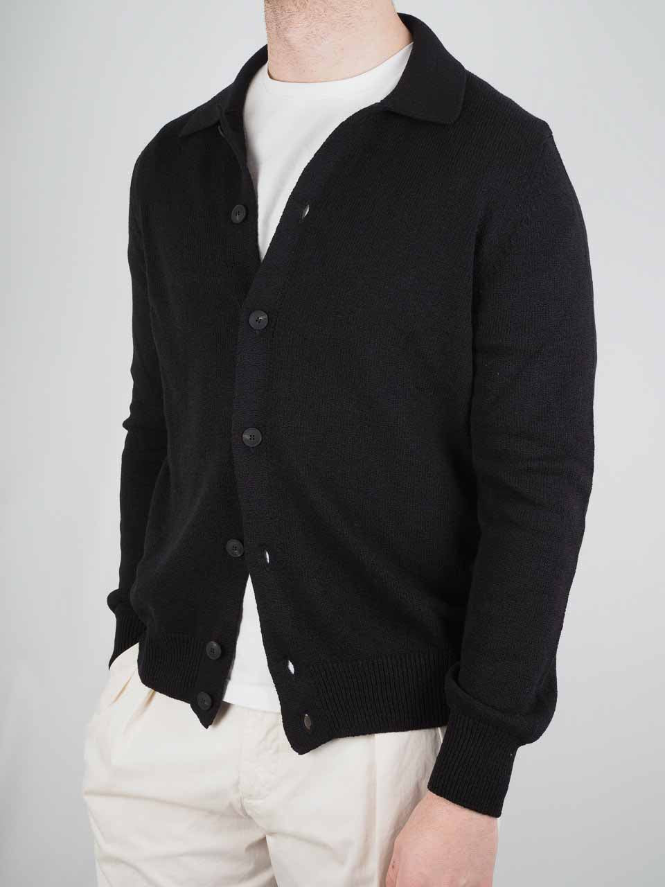 Knitted Cotton Cashmere Long Sleeve Shirt Black